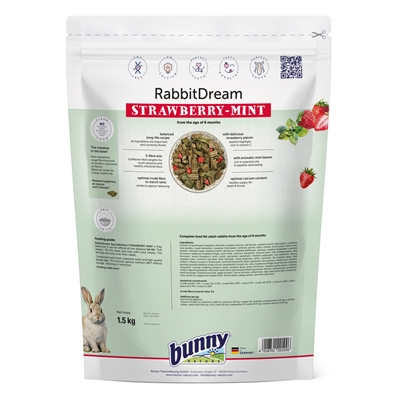 BUNNY NATURE Konijnenvoer Konijnendroom Special Edition Strawberry/Mint - Complete voeding, hoog vezelgehalte - 1,5 kg