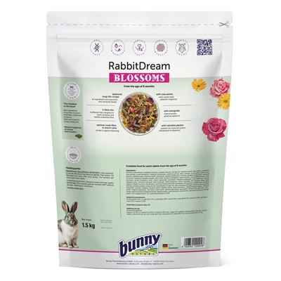 BUNNY NATURE Konijnenvoer Konijnendroom Special Edition Blossoms Vezelrijk voor spijsvertering en gebit | met goudsbloem & rozenblaadjes - 1,5 kg