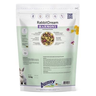 BUNNY NATURE Konijnenvoer Konijnendroom Special Edition Harmony - Vezelrijk voor spijsvertering & gebit, met kamille en goudsbloem - 1,5 kg