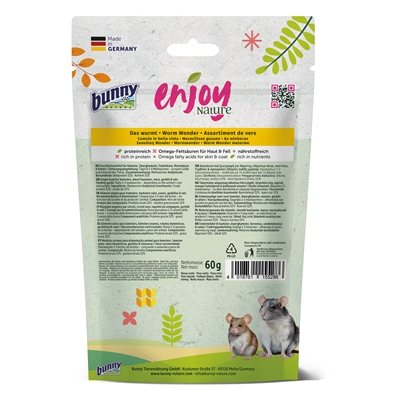 BUNNY NATURE Konijnensnack ENJOYNATURE WORM WONDER, eiwitrijk en zonder kunstmatige toevoegingen - 60 g