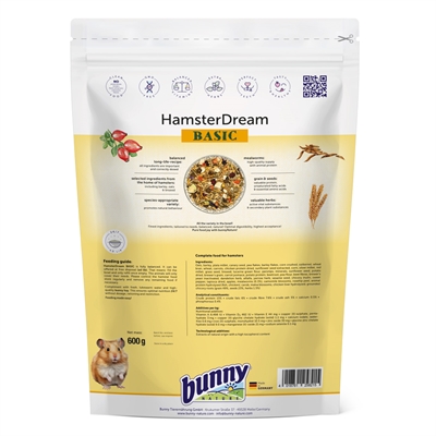 BUNNY NATURE Hamstervoer Hamsterdroom Basic | Complete Long-Life receptuur met granen & dierlijke eiwitten - 600 g