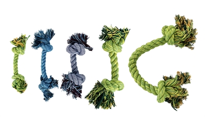 HAPPY PET Flostouw Flossin Fun 2-knoop gebitsverzorgend | duurzaam katoen - assorti - L 40 cm