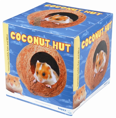 HAPPY PET Knaagdierhuisje Coconut Hut 100% natuurlijk, aanknaagbaar - Naturel - 12 x 11 x 11 cm