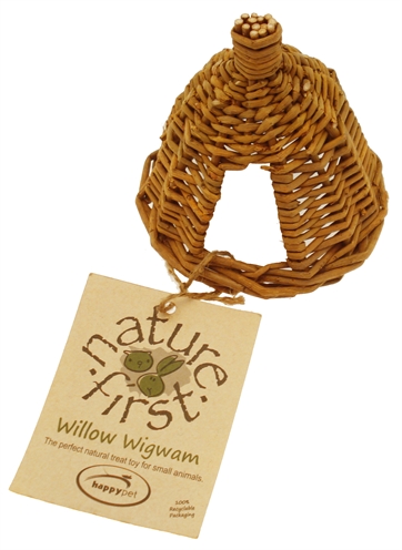 NATURE FIRST Knaagdier Wilgen Wigwam HAPPY PET – 100% natuurlijk gevlochten wilgentenen, kauwveilig - Small 12,5x12,5x13,5 cm