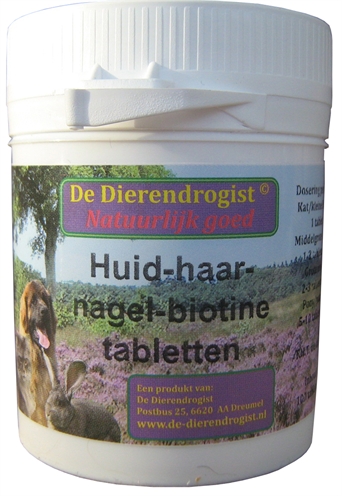 DIERENDROGIST Biotine tabletten Huid-Haar-Nagel 150 µg biotine + zink - 100 stuks