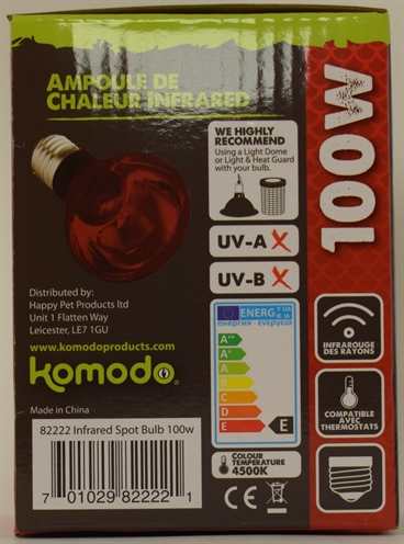 KOMODO Infrarood warmtelamp ES | Constante IRA-warmte, thermostaatbestuurbaar - E27 - 100 W