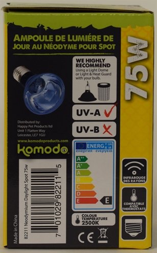 KOMODO Daglichtlamp Neodymium ES - Witter daglicht, UVA stimuleert eetlust & diepe IRA-warmte - 75W