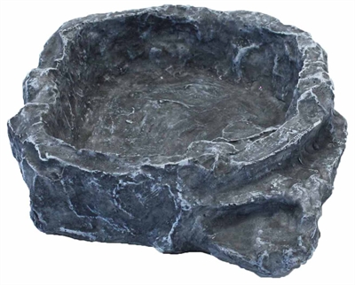 KOMODO Voerbak Terraced Trapje voor gemakkelijke toegang | Realistisch steenuiterlijk - Grijs - 19x18x6 cm