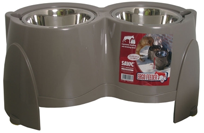 SAVIC Ergo Feeder Verhoogde voer- & drinkbak Ergonomisch - 2x1,5L RVS - Warmgrijs - 61x35x28 cm