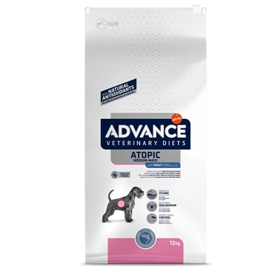 ADVANCE VETERINARY DIET Hondenvoer Dieet Atopic Gevoelige Huid Medium/Maxi | Forel & rijst - 12 kg